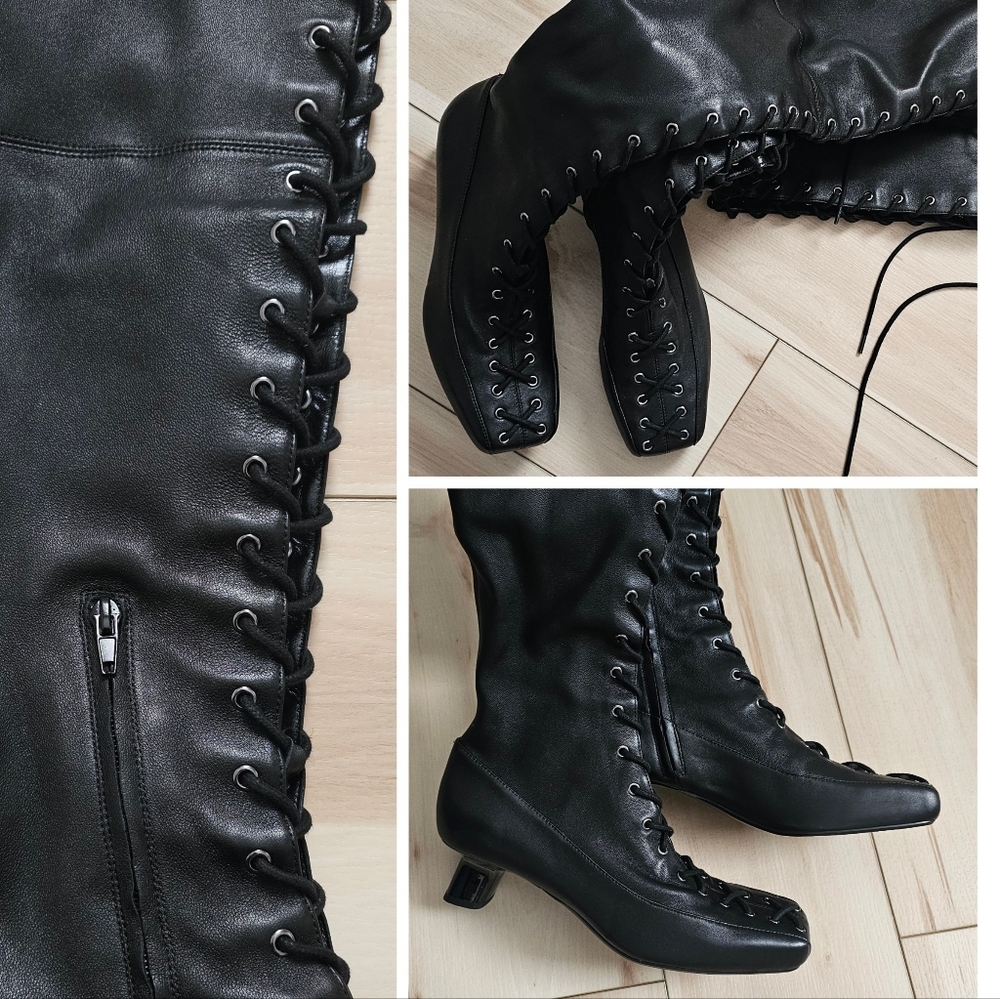 NEW RARE Zara x Stefano Pilato Leather Lace-up Thigh high Boots Over the knee 8 - Picture 5 of 12